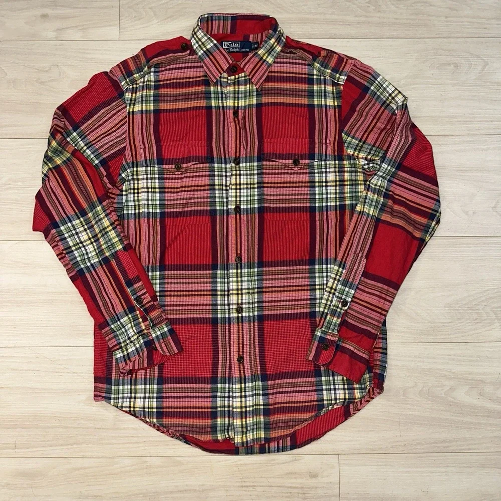 Vintage Polo Ralph Lauren Navajo Aztec Men Sz M Multicolor Plaid Button Up Shirt